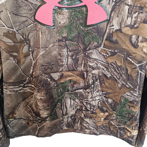 Under Armour Womens Realtree Camo Hoodie Sweatshirt Size M Hunting Hot Pink Logo - Picture 3 of 8